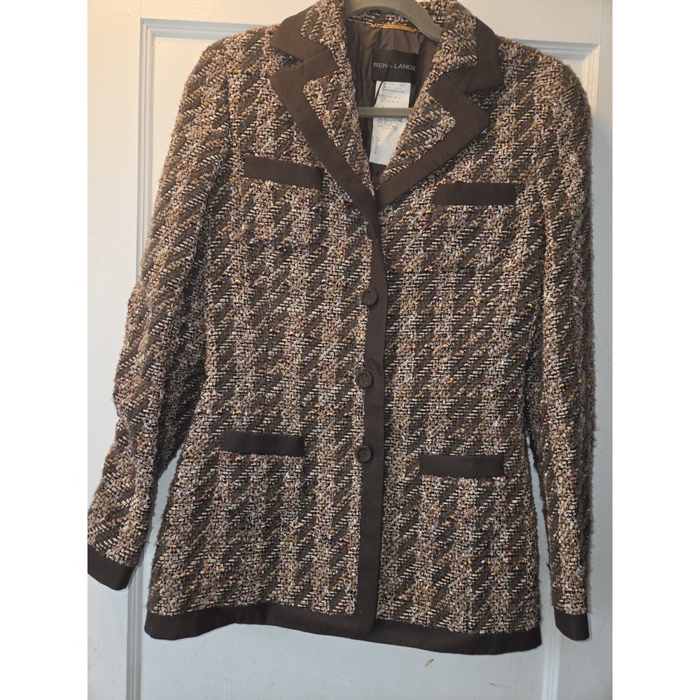 Vintage Rena Lange Brown And Ivory Boucle Fantasy Tweed Blazer. 38/6-8